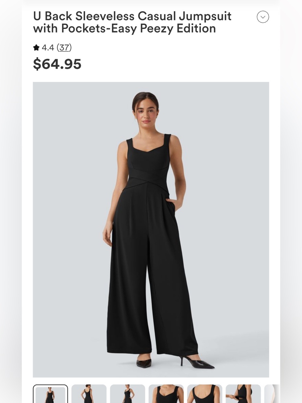 HALARA Black U-Back Wide-Leg Sleeveless Jumpsuit